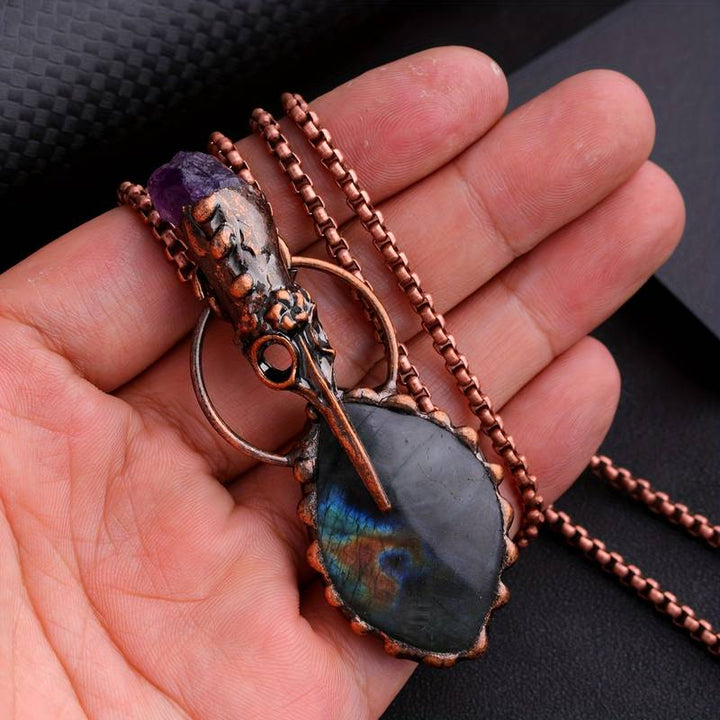 Olivenorma Copper Hummingbird Head Amethyst Labradorite Gemstone Necklace - image 2