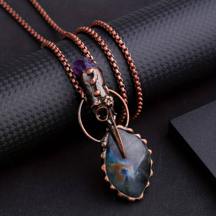 Olivenorma Copper Hummingbird Head Amethyst Labradorite Gemstone Necklace - image 6