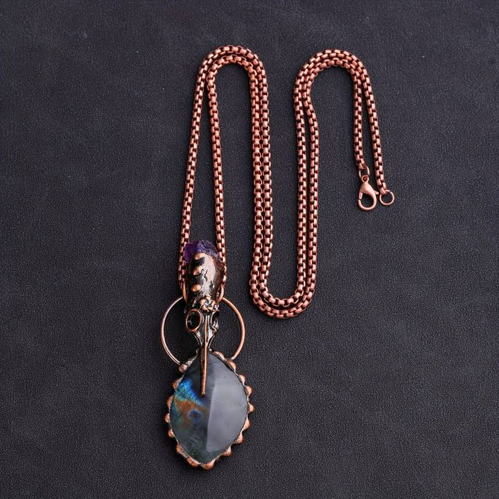 Olivenorma Copper Hummingbird Head Amethyst Labradorite Gemstone Necklace - image 7