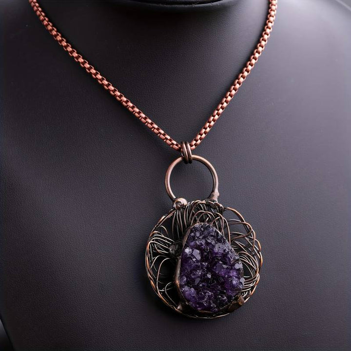 Olivenorma Wire Wound Inlaid Irregular Amethyst Gemstone Necklace - image 2