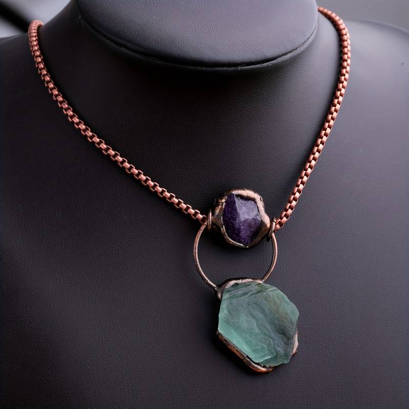 Olivenorma Irregular Green Fluorite Amethyst Gemstone Necklace - image 2