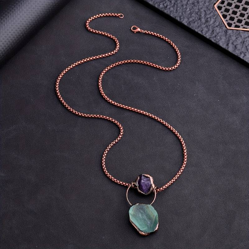 Olivenorma Irregular Green Fluorite Amethyst Gemstone Necklace - image 5