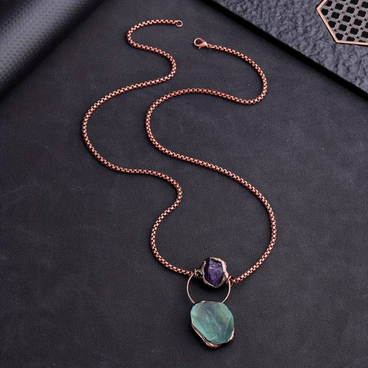Olivenorma Irregular Green Fluorite Amethyst Gemstone Necklace - image 5