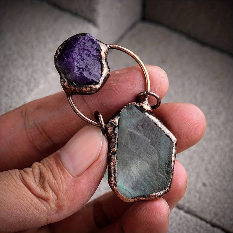 Olivenorma Irregular Green Fluorite Amethyst Gemstone Necklace - image 7