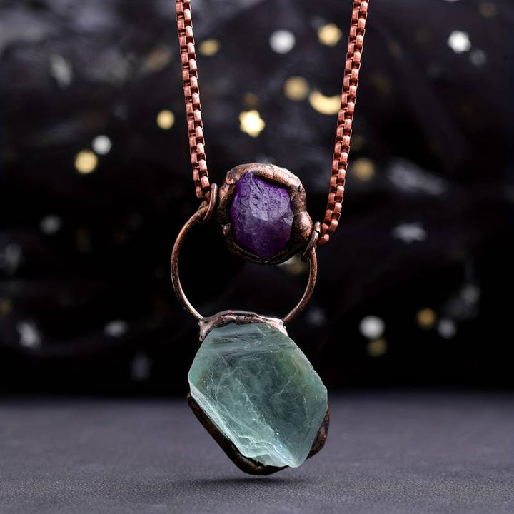 Olivenorma Irregular Green Fluorite Amethyst Gemstone Necklace - Green Fluorite&Amethyst - image 0