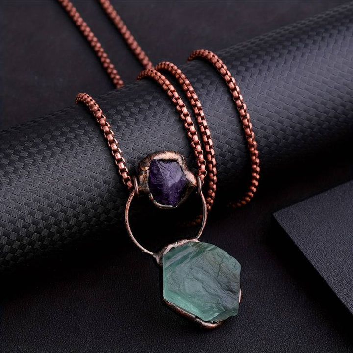 Olivenorma Irregular Green Fluorite Amethyst Gemstone Necklace - image 4