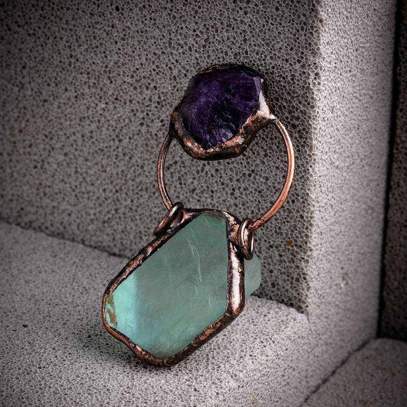 Olivenorma Irregular Green Fluorite Amethyst Gemstone Necklace - image 3