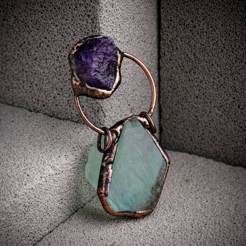 Olivenorma Irregular Green Fluorite Amethyst Gemstone Necklace - image 6