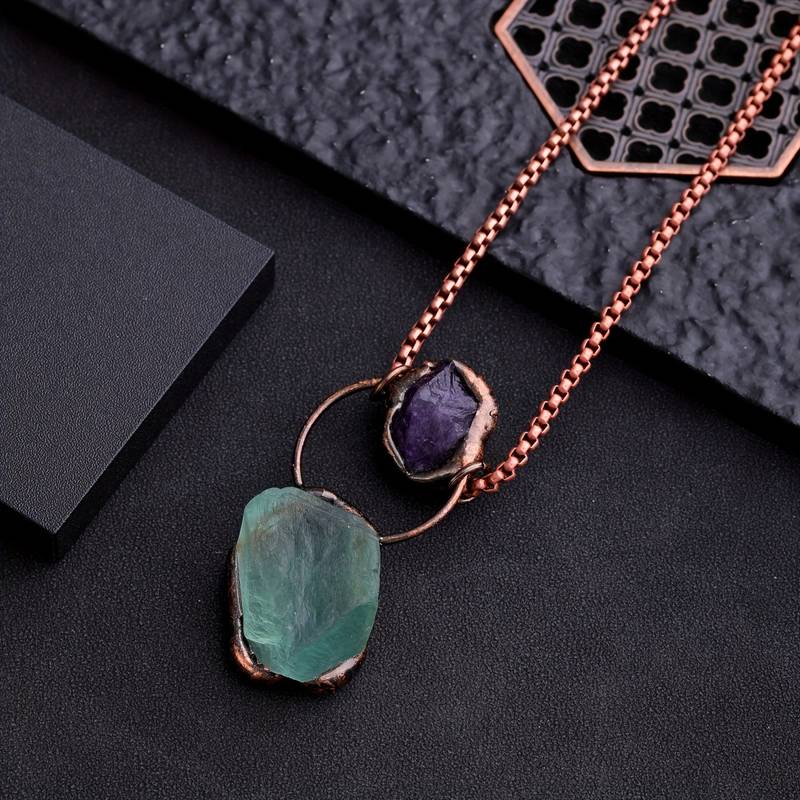 Olivenorma Irregular Green Fluorite Amethyst Gemstone Necklace - image 8