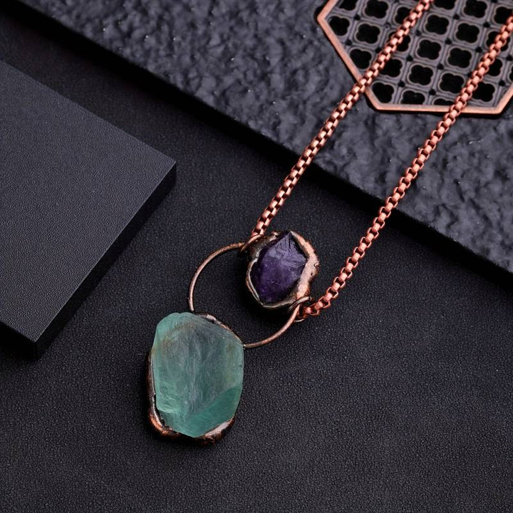 Olivenorma Irregular Green Fluorite Amethyst Gemstone Necklace - image 8