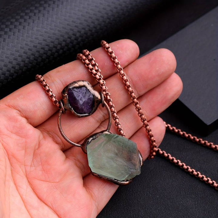 Olivenorma Irregular Green Fluorite Amethyst Gemstone Necklace - image 1