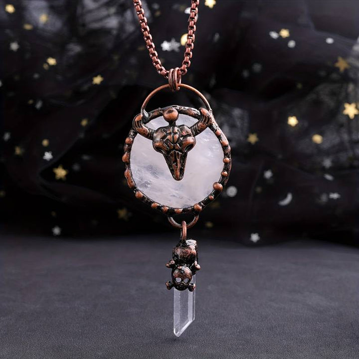 Olivenorma Copper Ox Head With Clear Quartz Gemstone Necklace - Clear Crystal&Ox Head - image 0
