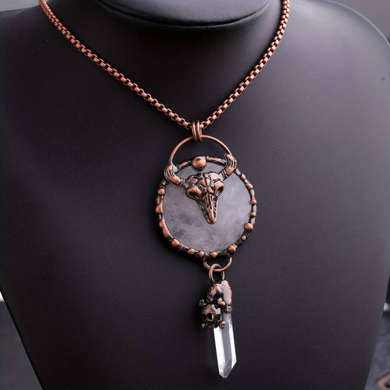 Olivenorma Copper Ox Head With Clear Quartz Gemstone Necklace - image 2
