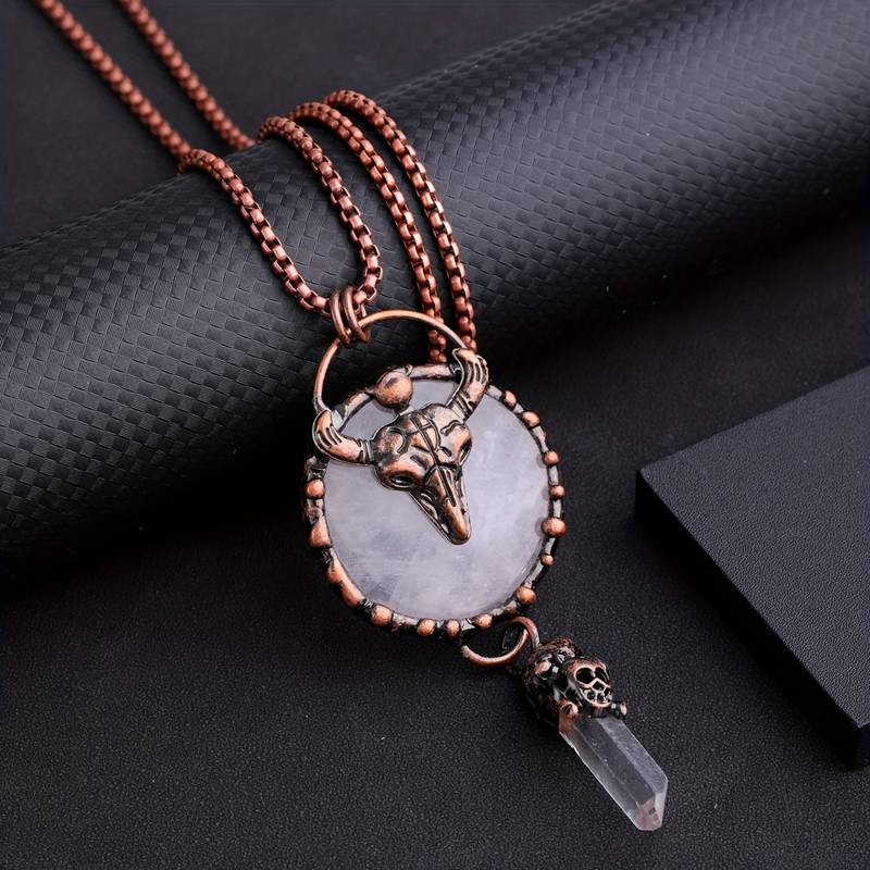 Olivenorma Copper Ox Head With Clear Quartz Gemstone Necklace - image 5