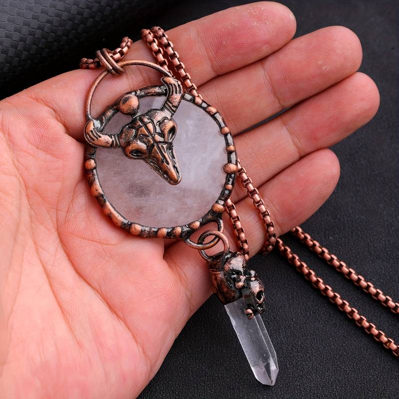 Olivenorma Copper Ox Head With Clear Quartz Gemstone Necklace - image 1