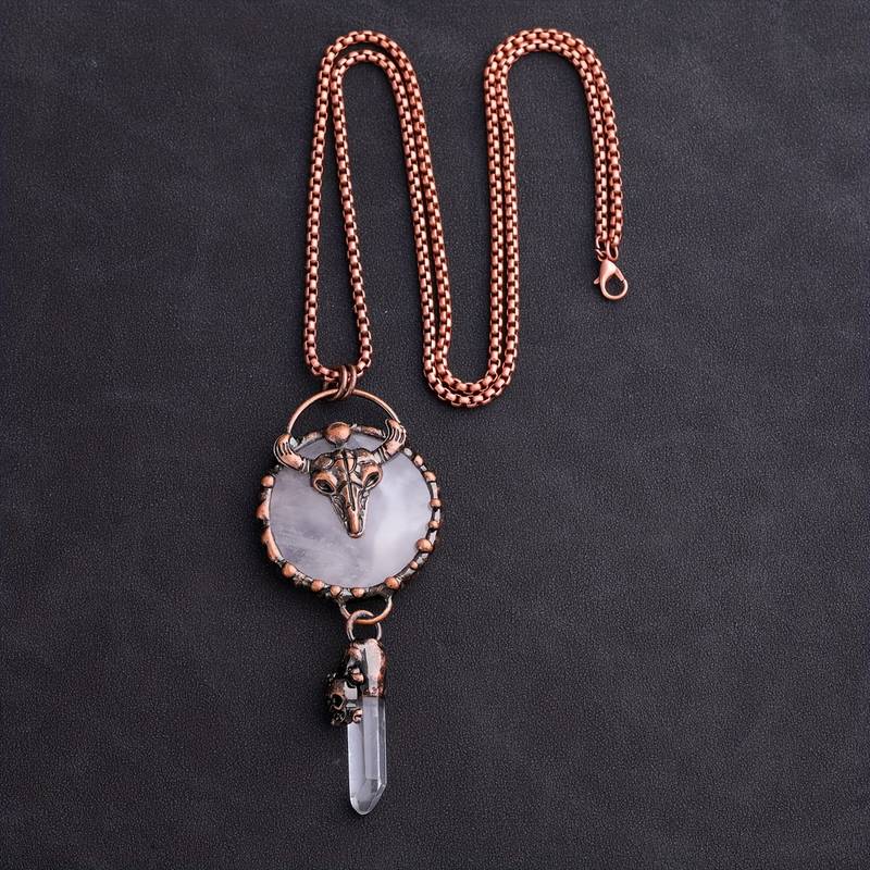 Olivenorma Copper Ox Head With Clear Quartz Gemstone Necklace - image 3
