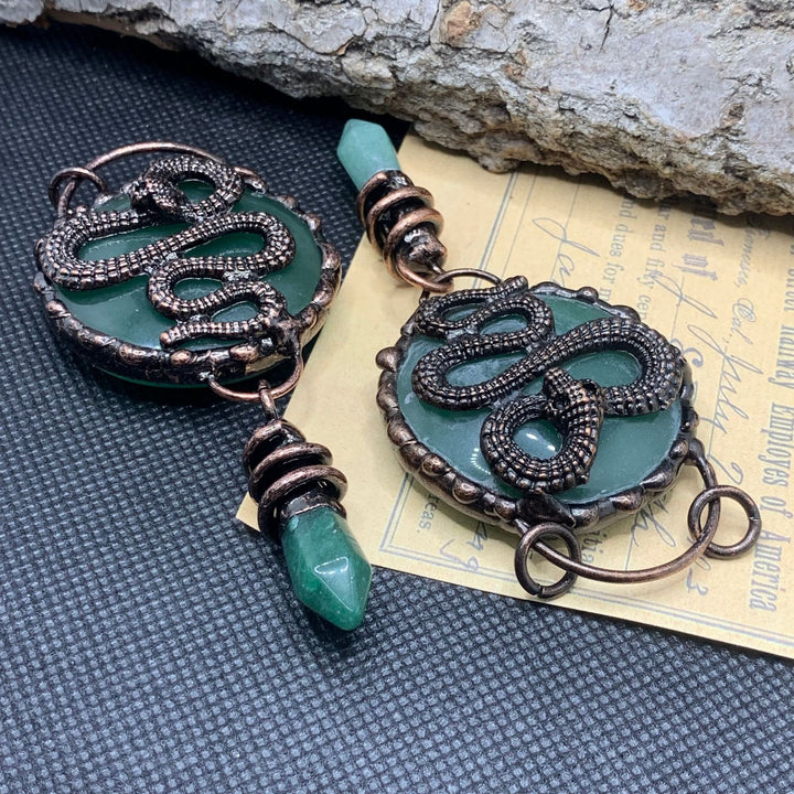 Olivenorma Copper Ox Head With Clear Quartz Gemstone Necklace - Green Aventurine&Coiled Snake - image 11