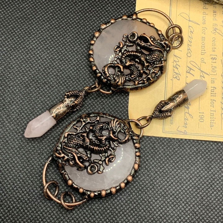 Olivenorma Copper Ox Head With Clear Quartz Gemstone Necklace - Rose Quartz&Coiled Dragon - image 13