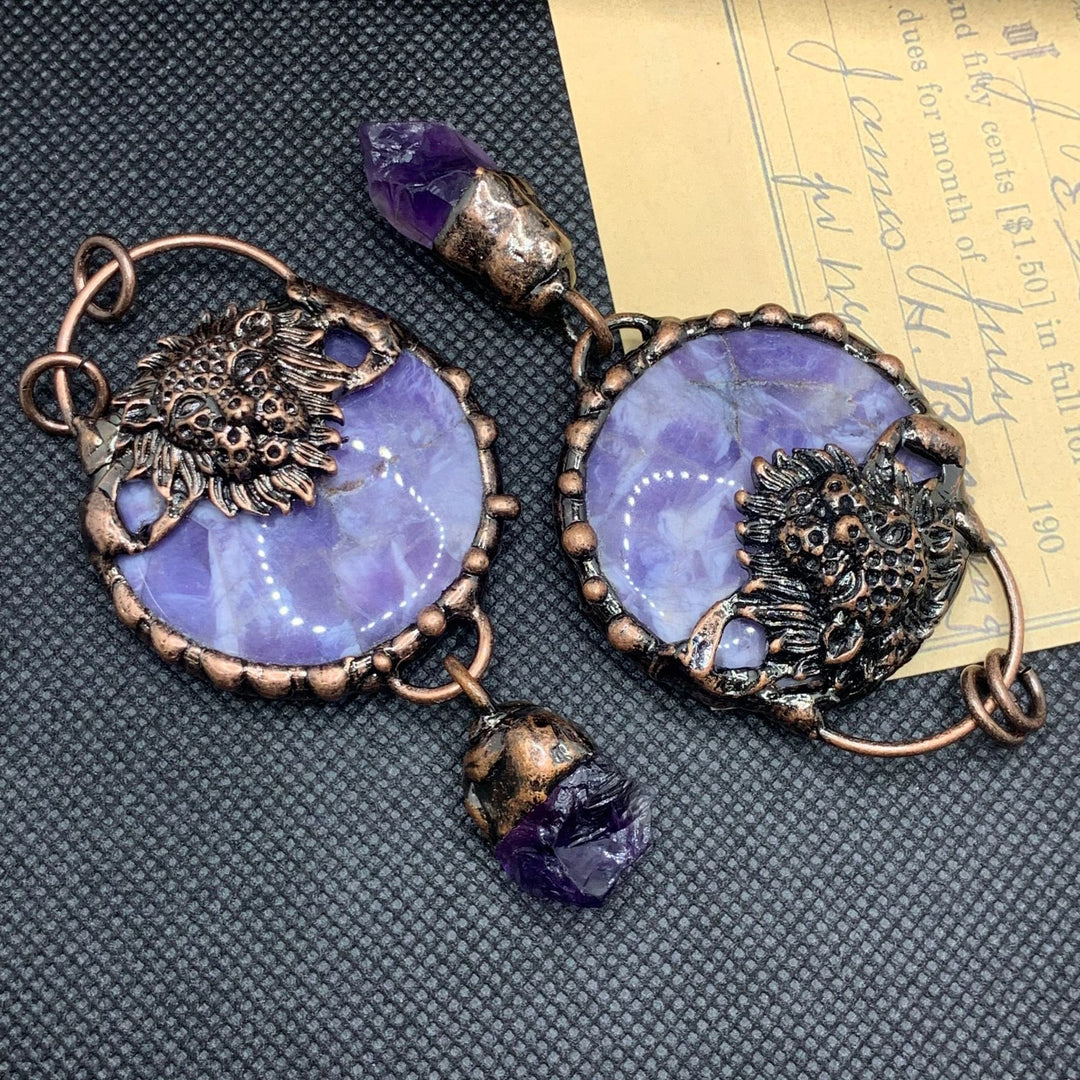 Olivenorma Copper Ox Head With Clear Quartz Gemstone Necklace - Amethyst&Lion Head - image 15