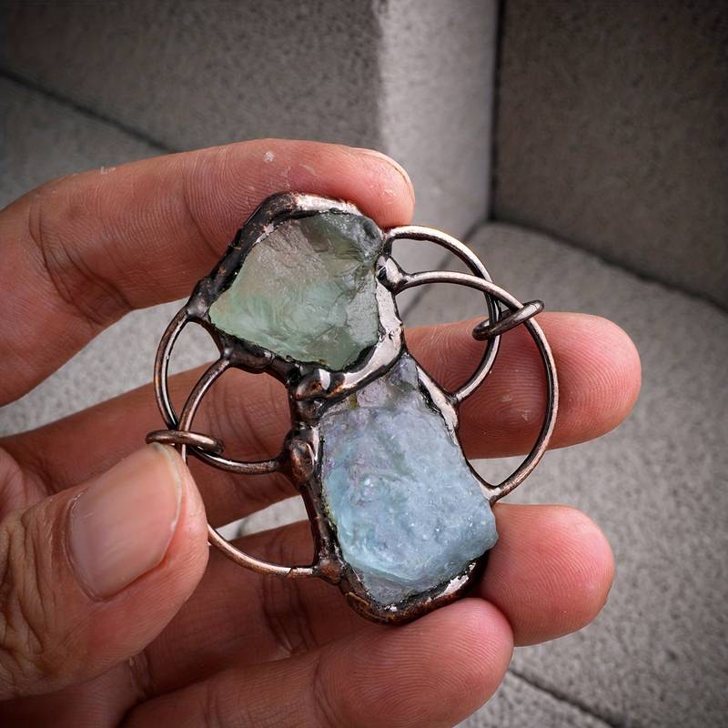 Olivenorma Green Fluorite Aquamarine Combination Pendant Necklace - image 6