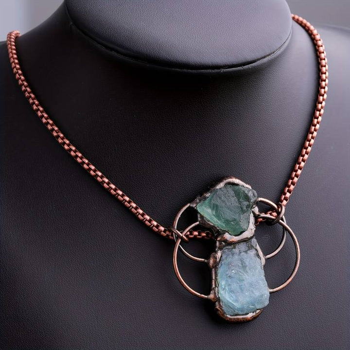 Olivenorma Green Fluorite Aquamarine Combination Pendant Necklace - image 5