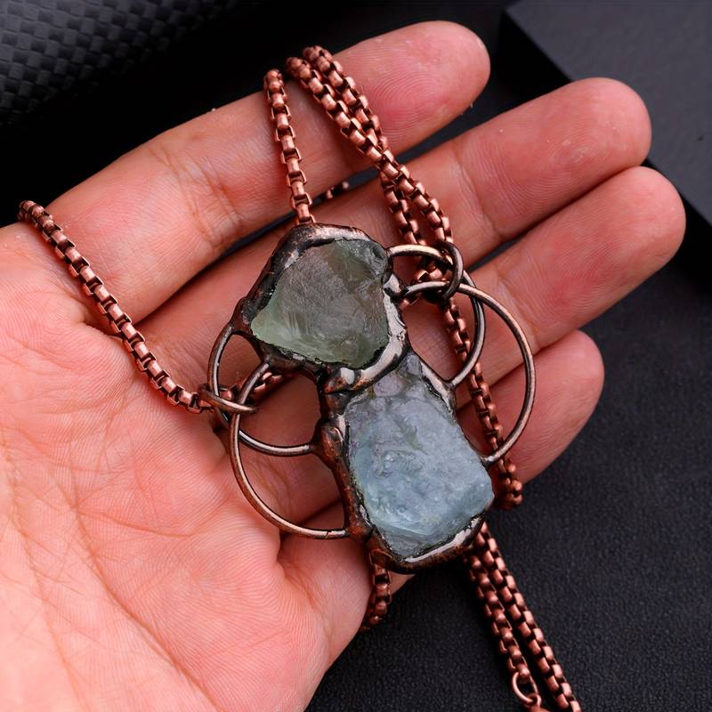 Olivenorma Green Fluorite Aquamarine Combination Pendant Necklace - image 1