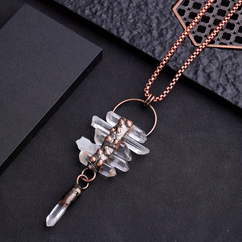 Olivenorma Irregular Clear Quartz Six-Piece Tassel Gemstone Necklace - image 4