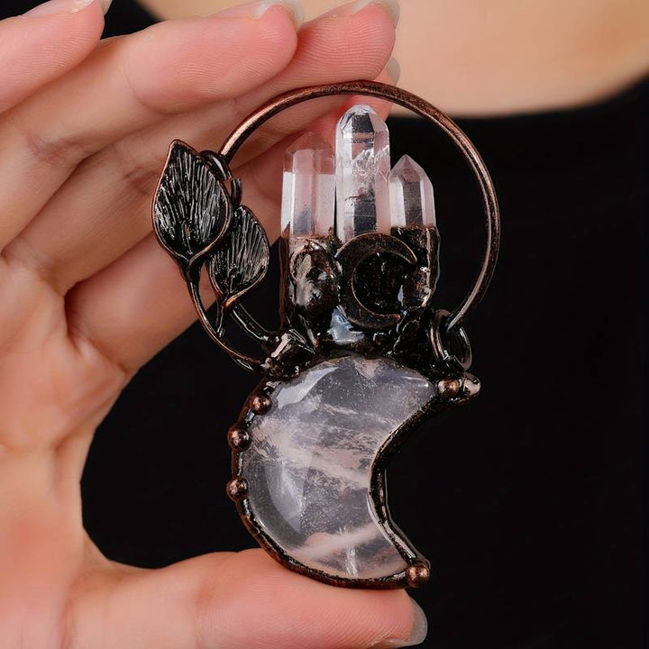 Olivenorma Clear Crystal Moon Plant Shape Pendant Gemstone Necklace - Clear Crystal - image 0