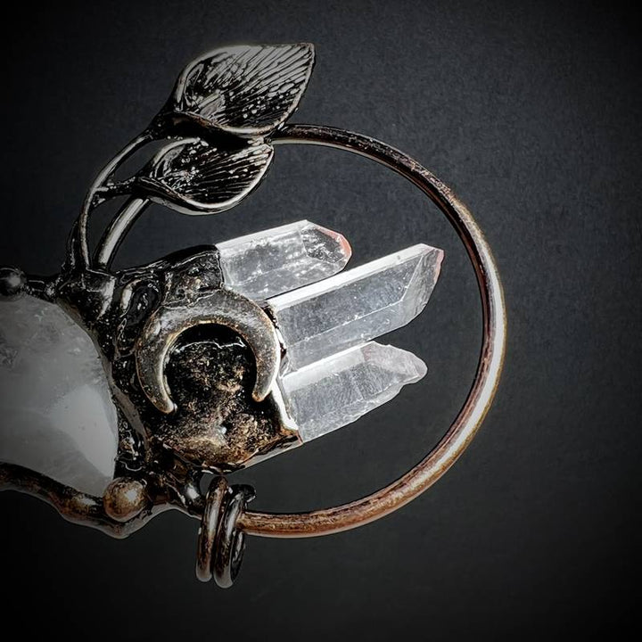 Olivenorma Clear Crystal Moon Plant Shape Pendant Gemstone Necklace - image 4