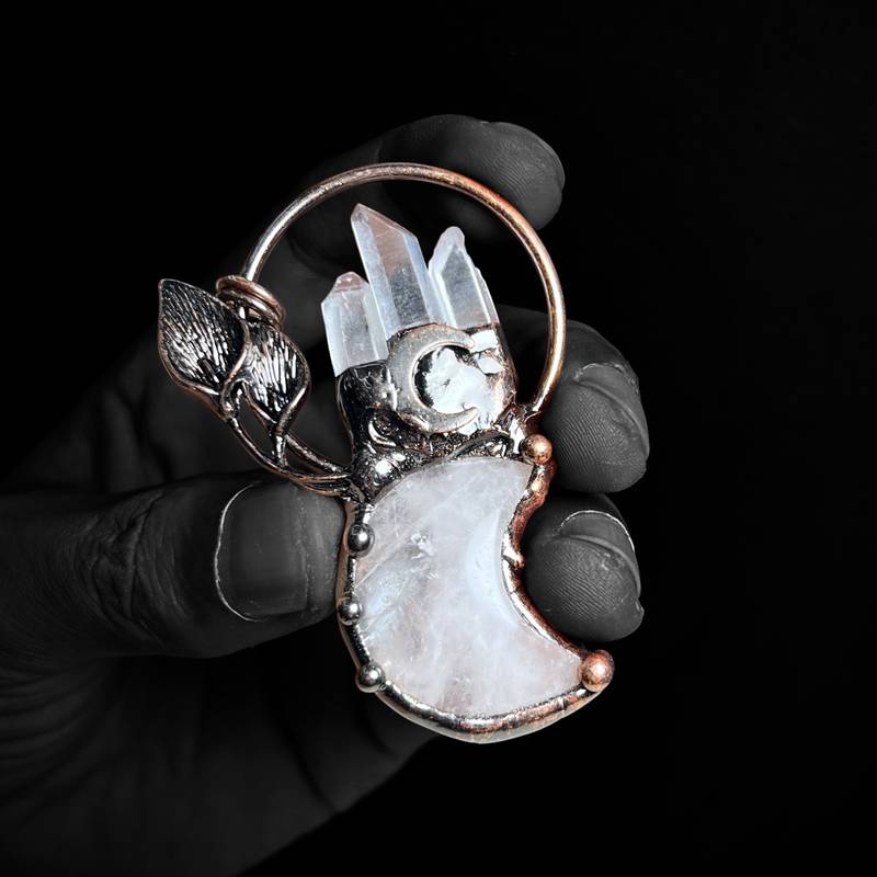 Olivenorma Clear Crystal Moon Plant Shape Pendant Gemstone Necklace - image 1