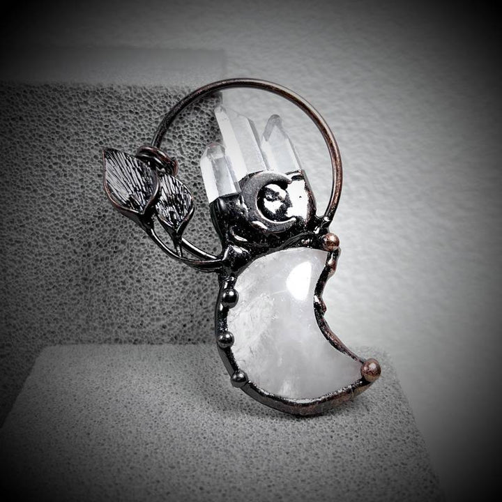 Olivenorma Clear Crystal Moon Plant Shape Pendant Gemstone Necklace - image 6