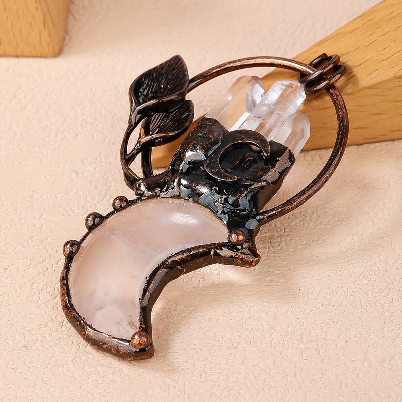 Olivenorma Clear Crystal Moon Plant Shape Pendant Gemstone Necklace - image 5