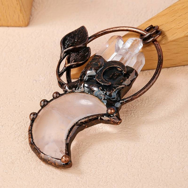 Olivenorma Clear Crystal Moon Plant Shape Pendant Gemstone Necklace - image 5