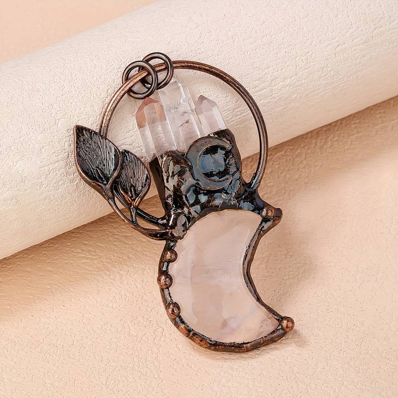 Olivenorma Clear Crystal Moon Plant Shape Pendant Gemstone Necklace - image 3
