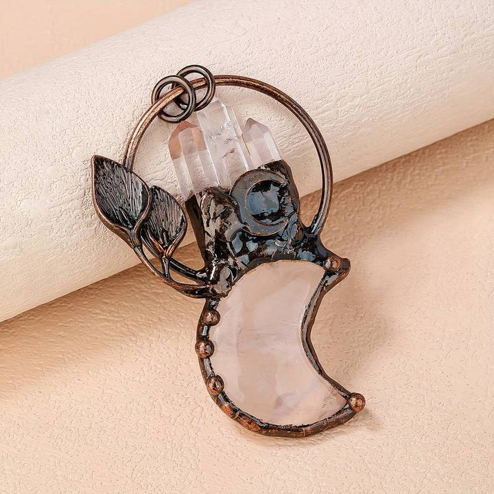 Olivenorma Clear Crystal Moon Plant Shape Pendant Gemstone Necklace - image 3