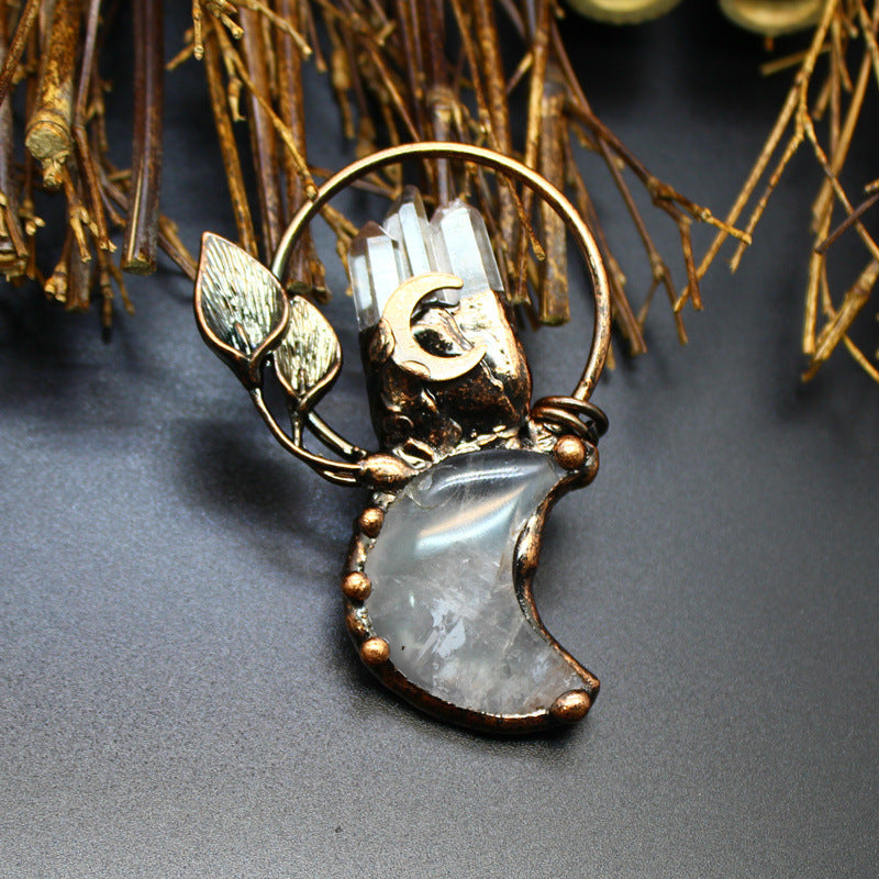Olivenorma Clear Crystal Moon Plant Shape Pendant Gemstone Necklace - image 7