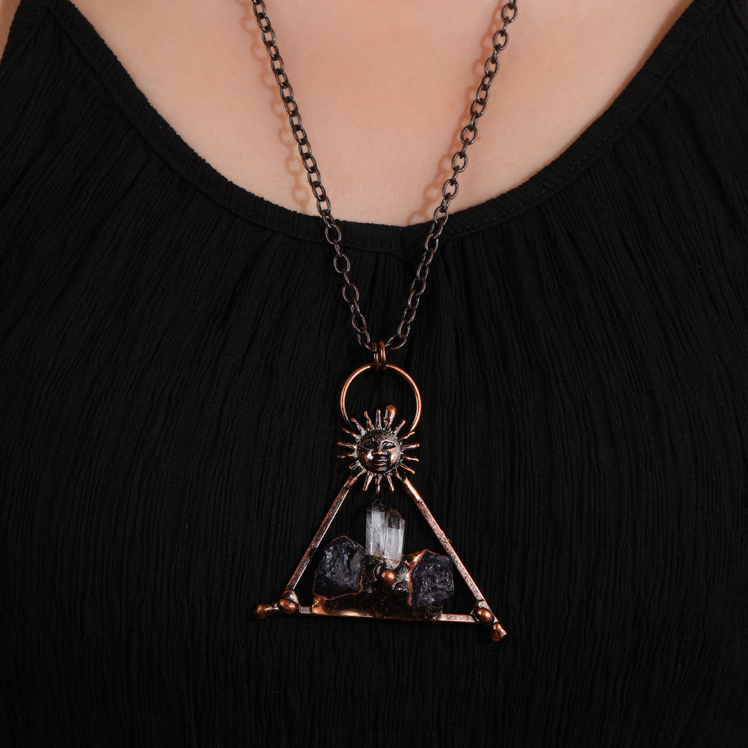 Olivenorma Copper Sun Clear Quartz Amethyst Gemstone Necklace - image 1