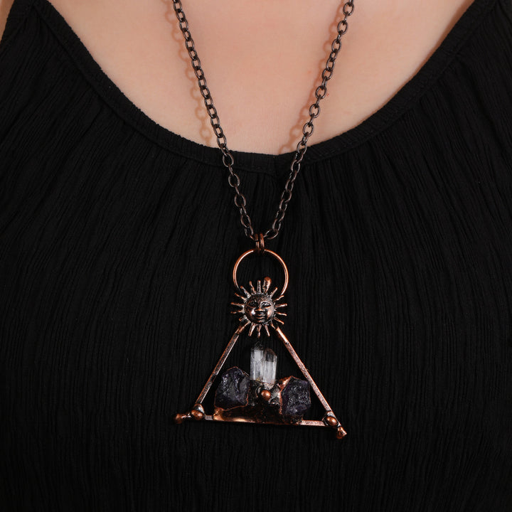 Olivenorma Copper Sun Clear Quartz Amethyst Gemstone Necklace - image 1