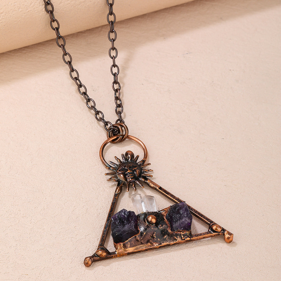 Olivenorma Copper Sun Clear Quartz Amethyst Gemstone Necklace - image 3