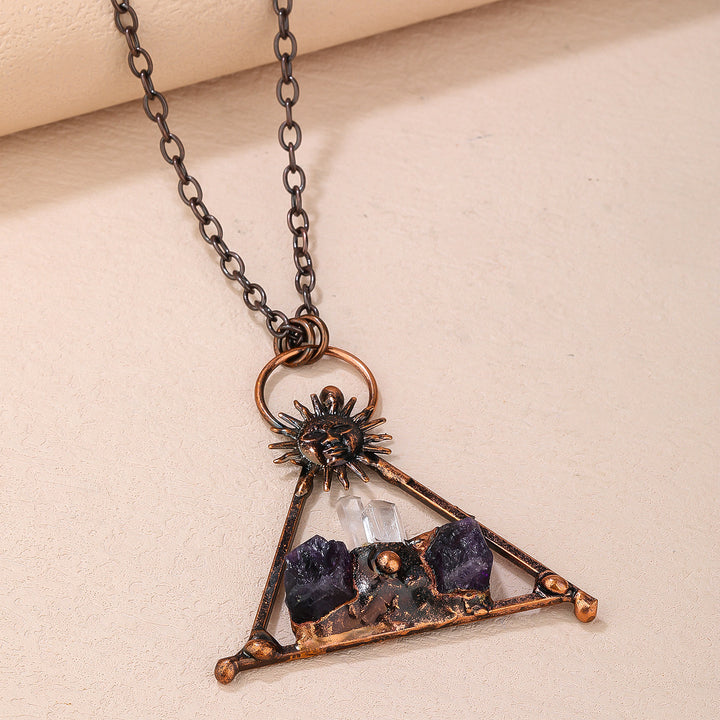 Olivenorma Copper Sun Clear Quartz Amethyst Gemstone Necklace - image 3