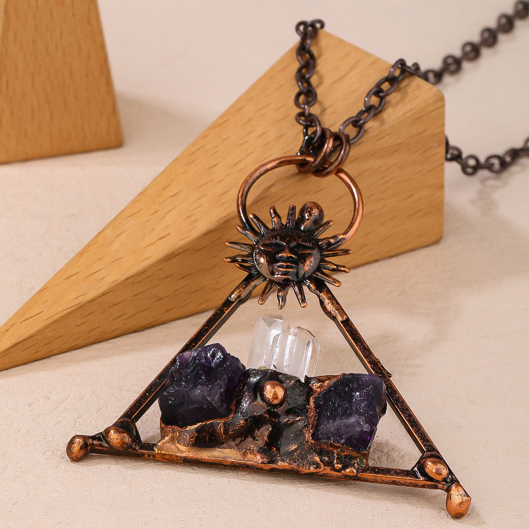 Olivenorma Copper Sun Clear Quartz Amethyst Gemstone Necklace - image 2
