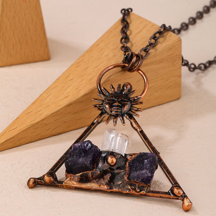 Olivenorma Copper Sun Clear Quartz Amethyst Gemstone Necklace - image 2