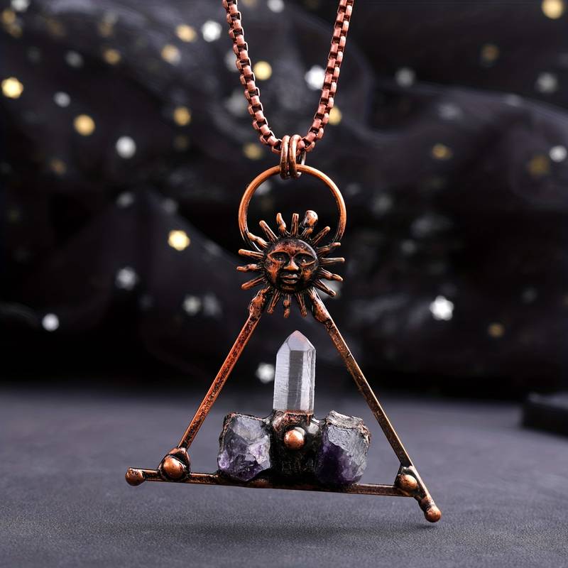 Olivenorma Copper Sun Clear Quartz Amethyst Gemstone Necklace - Amethyst&Clear Quartz - image 0