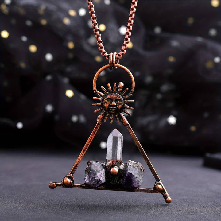 Olivenorma Copper Sun Clear Quartz Amethyst Gemstone Necklace - Amethyst&Clear Quartz - image 0