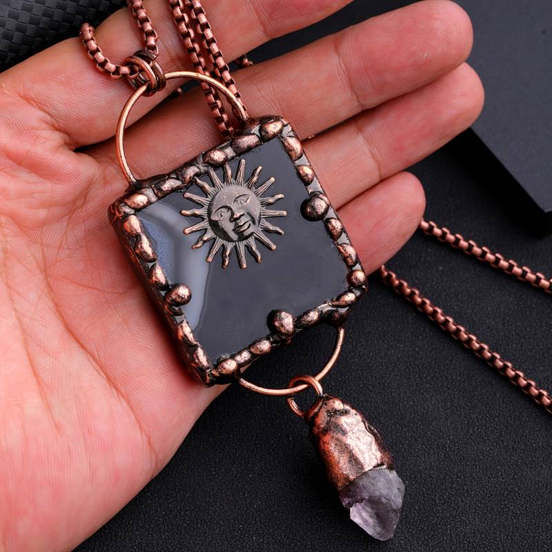 Olivenorma Sun God Black Agate Irregular Amethyst Gemstone Necklace - image 1