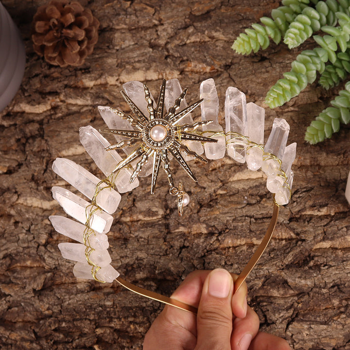 Olivenorma Sun Goddes Tiara Wedding Crystal Crown - Clear Quartz&Gold - image 1