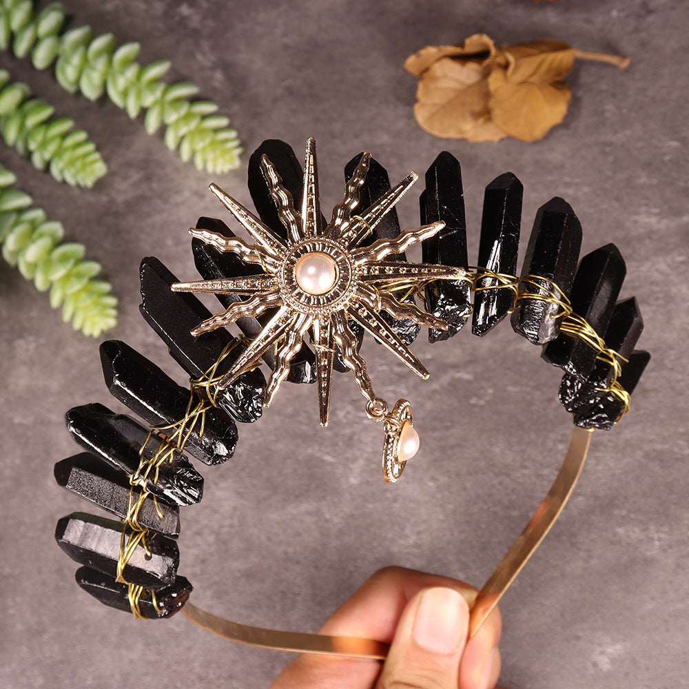 Olivenorma Sun Goddes Tiara Wedding Crystal Crown - Black Tourmaline - image 4