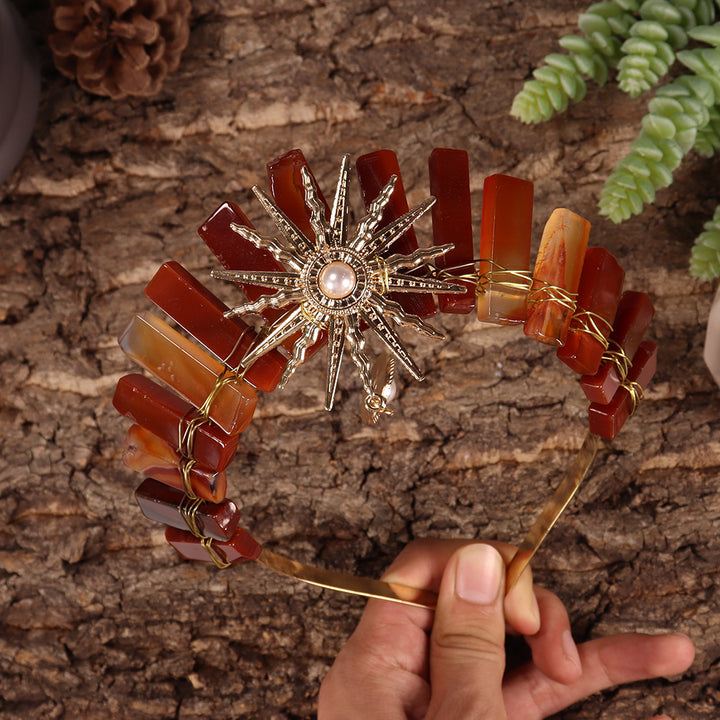 Olivenorma Sun Goddes Tiara Wedding Crystal Crown - Red Agate - image 11