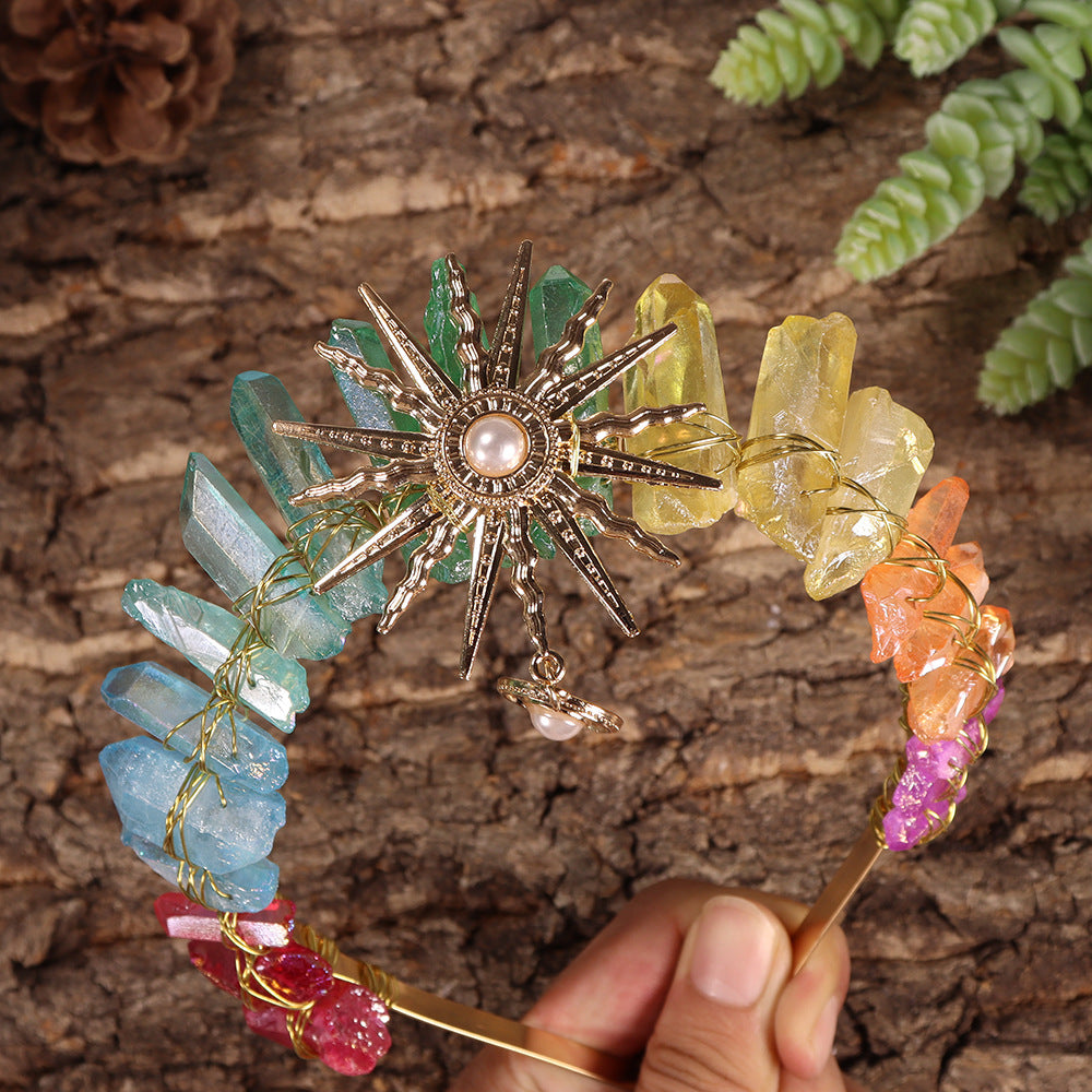 Olivenorma Sun Goddes Tiara Wedding Crystal Crown - Chakra&Gold - image 31