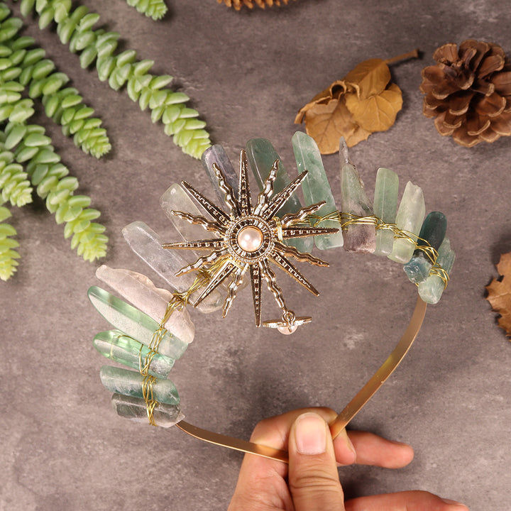 Olivenorma Sun Goddes Tiara Wedding Crystal Crown - Green Fluorite - image 15